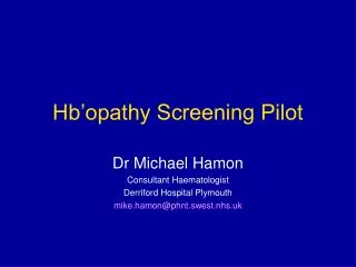 Hb’opathy Screening Pilot