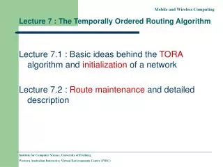 Lecture 7 : The Temporally Ordered Routing Algorithm