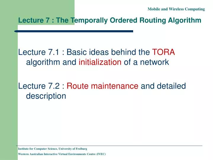 lecture 7 the temporally ordered routing algorithm