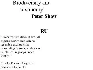 Biodiversity and taxonomy