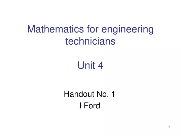 mathematics for engineering technicians unit 4