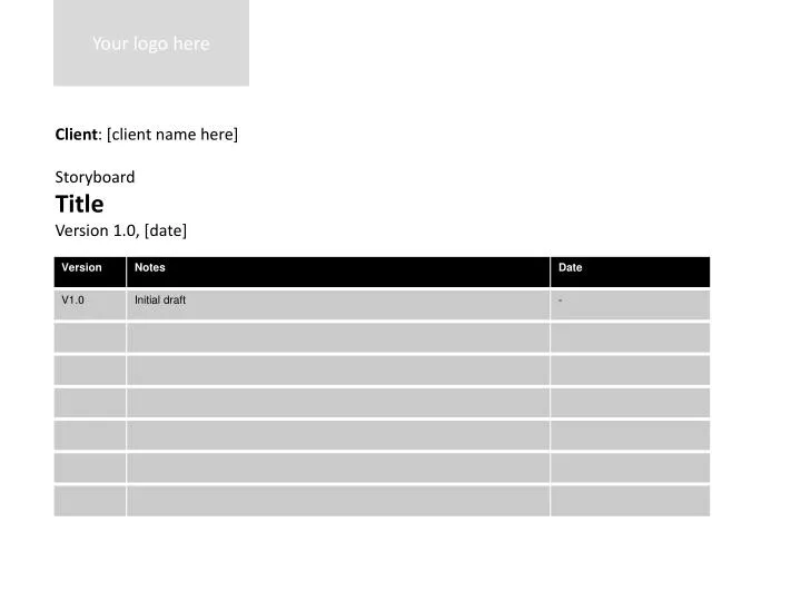 client client name here storyboard title version 1 0 date