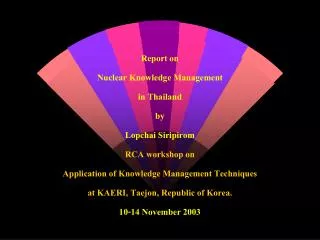 Report on Nuclear Knowledge Management in Thailand by Lopchai Siripirom RCA workshop on Application of Knowledge Manag