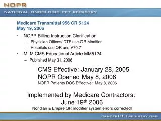 Medicare Transmittal 956 CR 5124 May 19, 2006