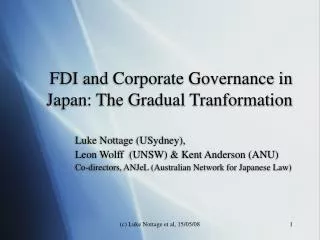 FDI and Corporate Governance in Japan: The Gradual Tranformation