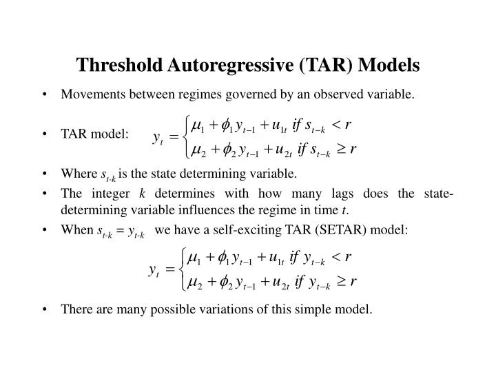 threshold autoregressive tar models