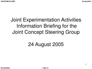 Joint Experimentation Activities Information Briefing for the Joint Concept Steering Group 24 August 2005