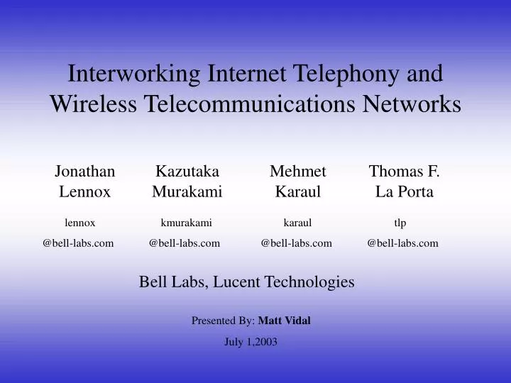 interworking internet telephony and wireless telecommunications networks