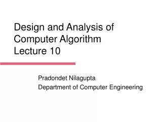 Design and Analysis of Computer Algorithm Lecture 10