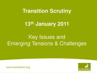 Transition Scrutiny 13 th January 2011 Key Issues and Emerging Tensions &amp; Challenges