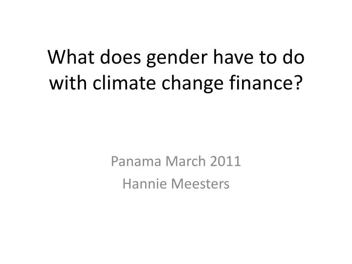 what does gender have to do with climate change finance