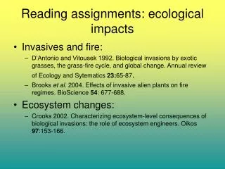Reading assignments: ecological impacts