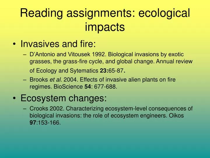 reading assignments ecological impacts