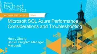 Microsoft SQL Azure Performance Considerations and Troubleshooting