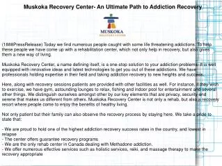 Muskoka Recovery Center- An Ultimate Path to Addiction Recov