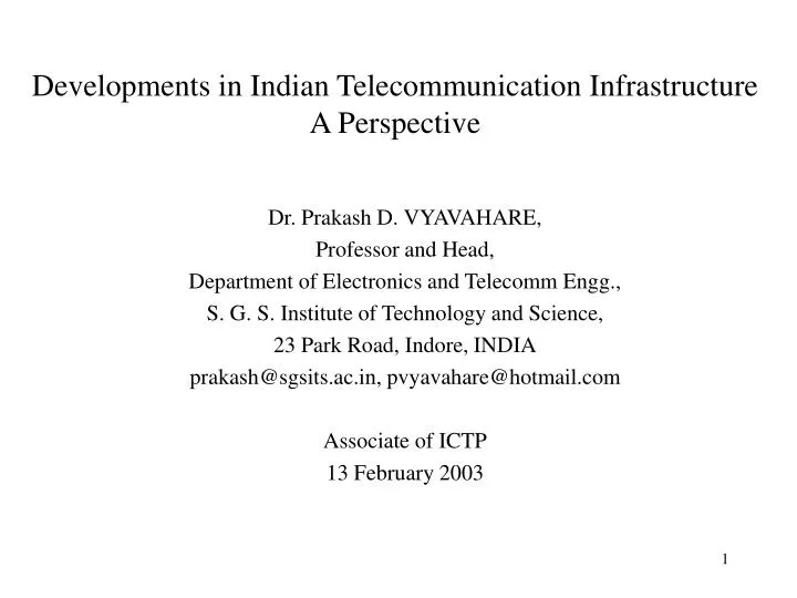 developments in indian telecommunication infrastructure a perspective