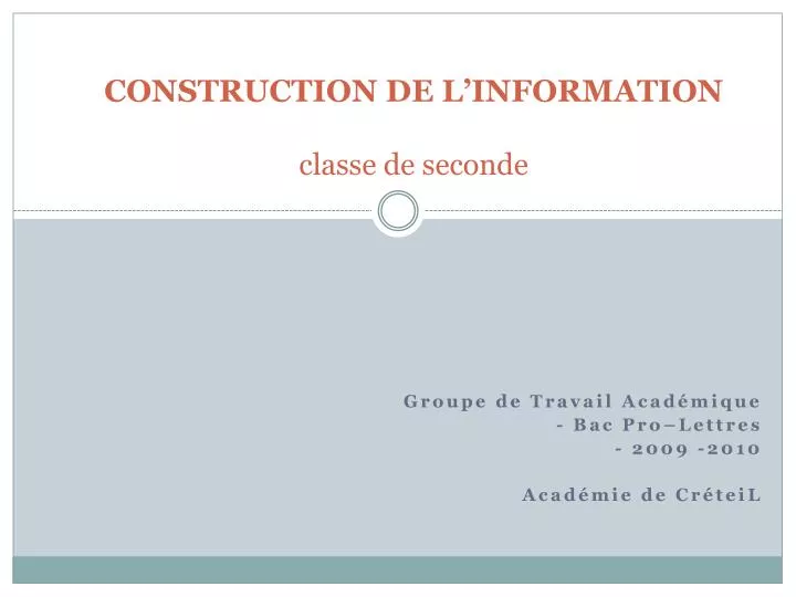 construction de l information classe de seconde