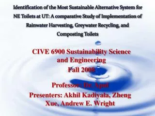 Professor: Dr. Apul Presenters: Akhil Kadiyala , Zheng Xue , Andrew E. Wright