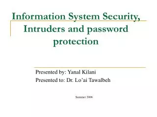 Information System Security, Intruders and password protection