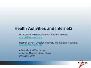 Health Activities and Internet2