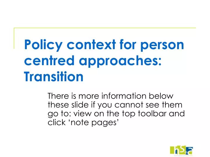 policy context for person centred approaches transition