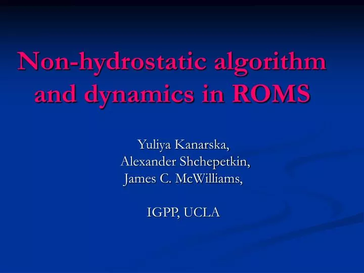 non hydrostatic algorithm and dynamics in roms