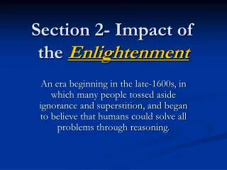 Section 2- Impact of the Enlightenment