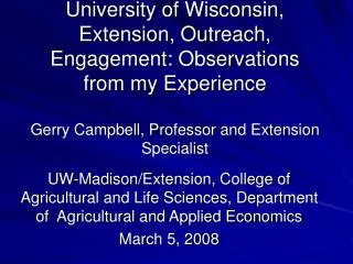 UW-Madison/Extension, College of Agricultural and Life Sciences, Department of Agricultural and Applied Economics March
