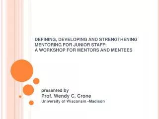DEFINING, DEVELOPING AND STRENGTHENING MENTORING FOR JUNIOR STAFF: A WORKSHOP FOR MENTORS AND MENTEES