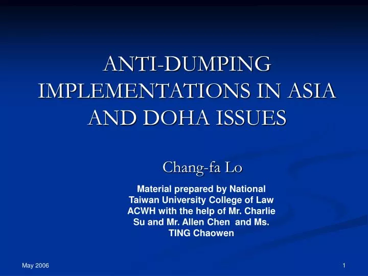 anti dumping implementation s in asia and doha issues