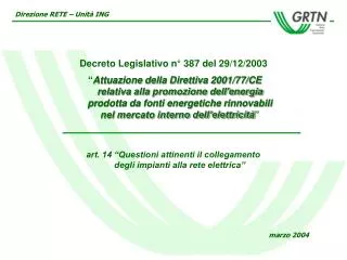 Decreto Legislativo n° 387 del 29/12/2003
