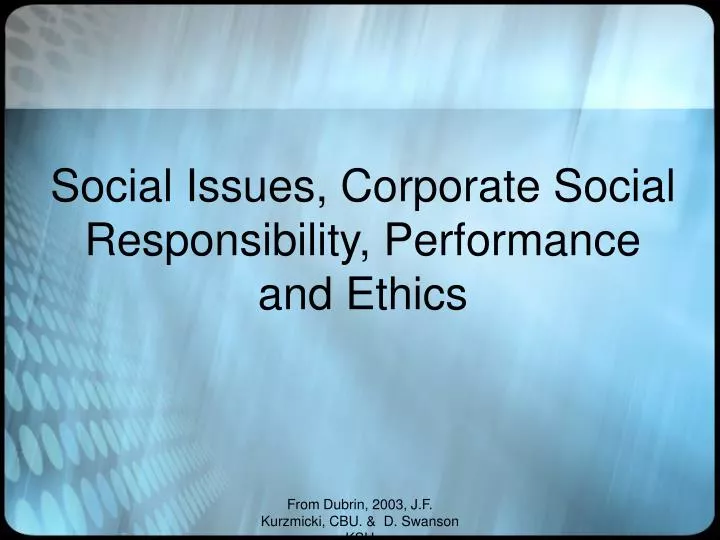 social issues corporate social responsibility performance and ethics