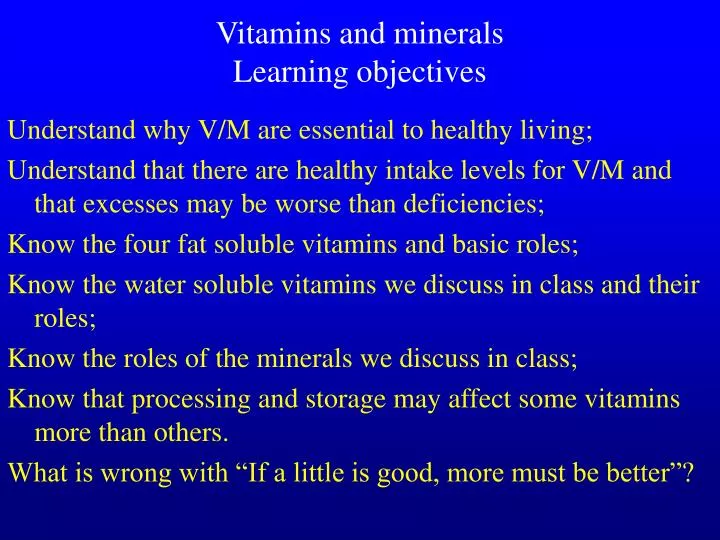 vitamins and minerals learning objectives