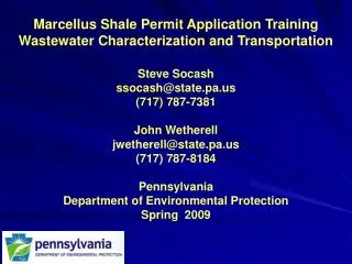 Marcellus Shale Permit Application Training Wastewater Characterization and Transportation