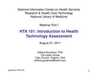 National Information Center on Health Services Research &amp; Health Care Technology National Library of Medicine Webina