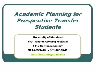 Academic Planning for Prospective Transfer Students