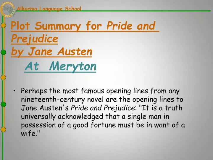 plot summary for pride and prejudice by jane austen at meryton