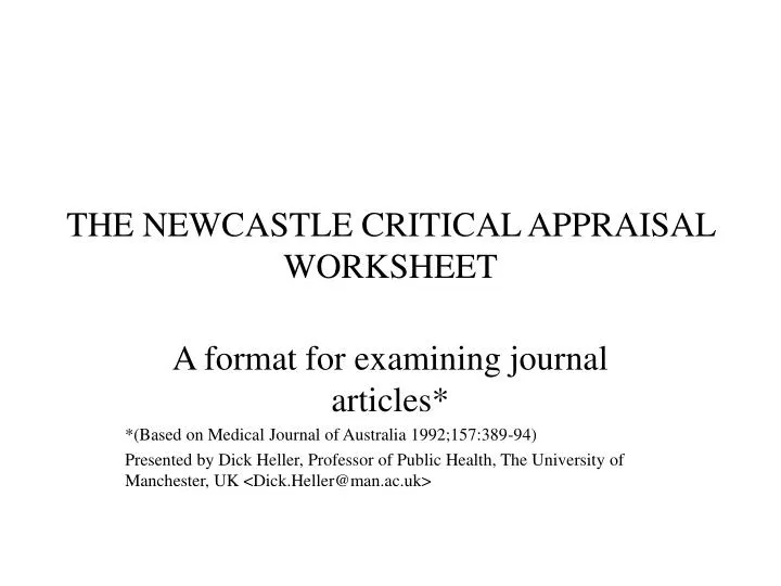 the newcastle critical appraisal worksheet