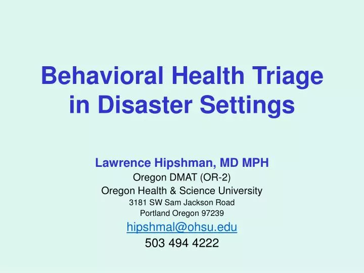 behavioral health triage in disaster settings