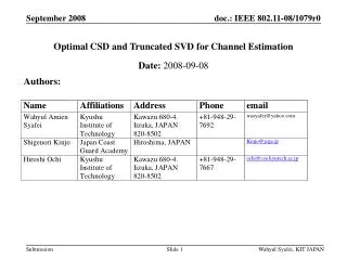 Optimal CSD and Truncated SVD for Channel Estimation