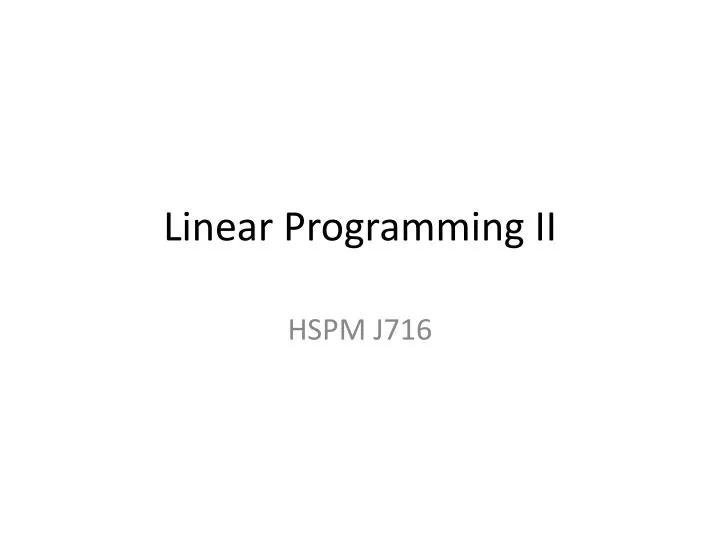 linear programming ii