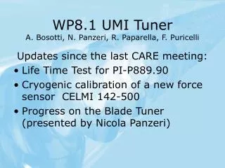 WP8.1 UMI Tuner A. Bosotti, N. Panzeri, R. Paparella, F. Puricelli