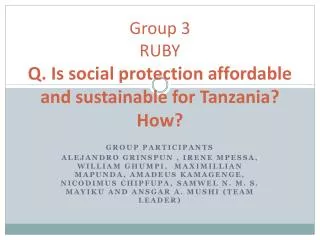 Group 3 RUBY Q. Is social protection affordable and sustainable for Tanzania? How?