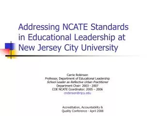 Addressing NCATE Standards in Educational Leadership at New Jersey City University