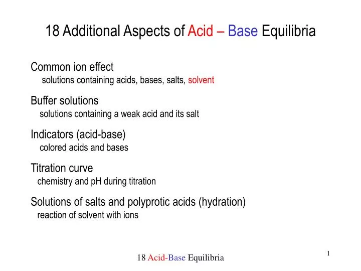 18 additional aspects of acid base equilibria