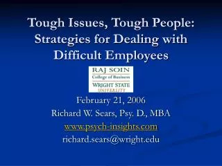 Tough Issues, Tough People: Strategies for Dealing with Difficult Employees