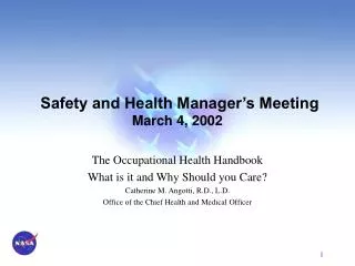 Safety and Health Manager’s Meeting March 4, 2002