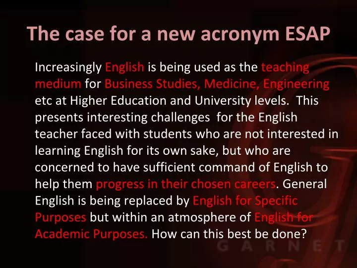 the case for a new acronym esap