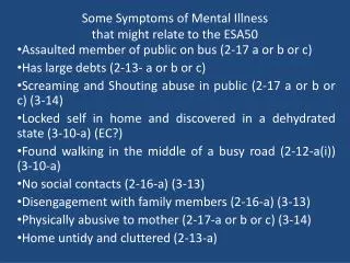 Some Symptoms of Mental Illness that might relate to the ESA50