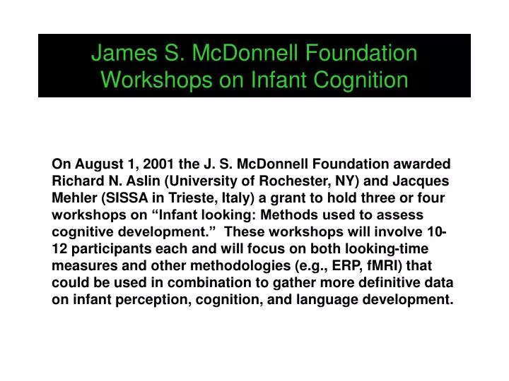 james s mcdonnell foundation workshops on infant cognition